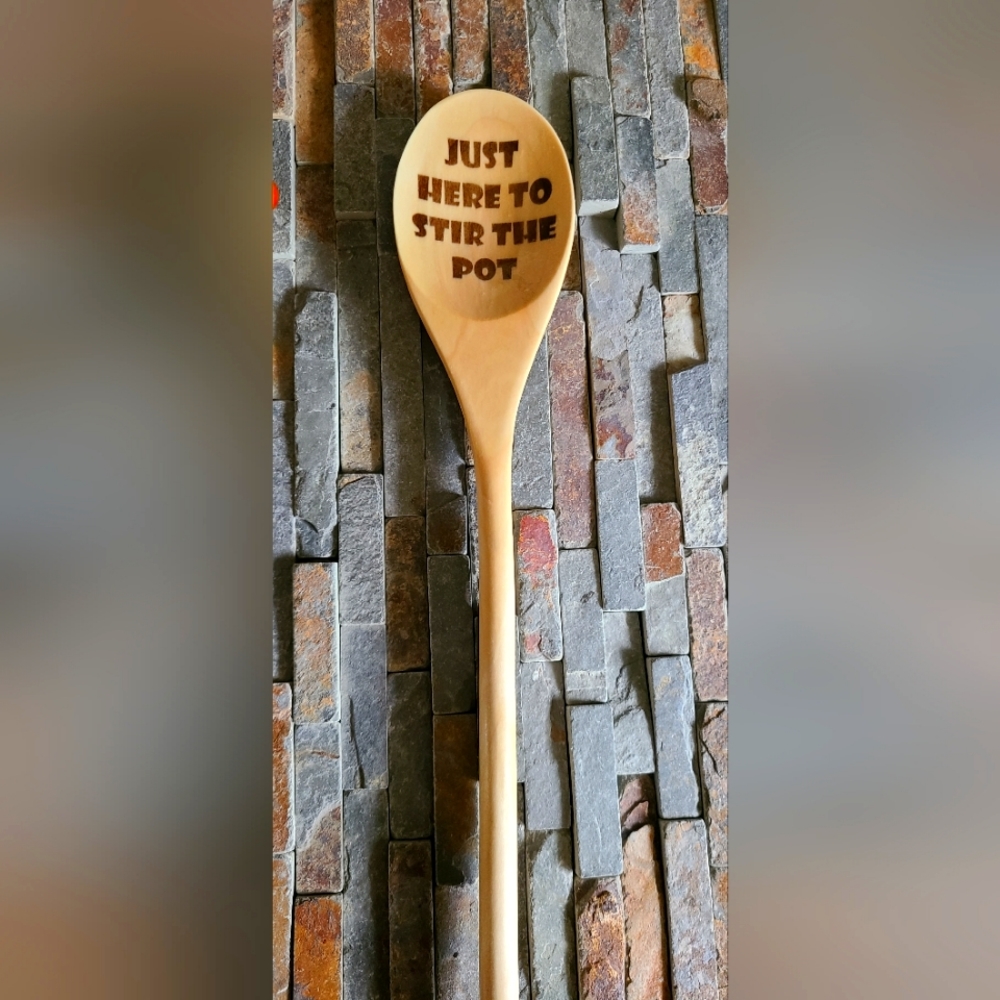 "Just here to stir the pot" wood spoon christmas gift